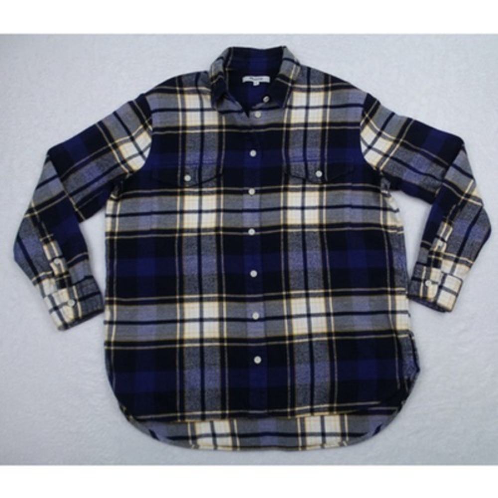 Madewell Shirt Womens Size Small Blue Flannel Flap-Pocket Oversized Plaid